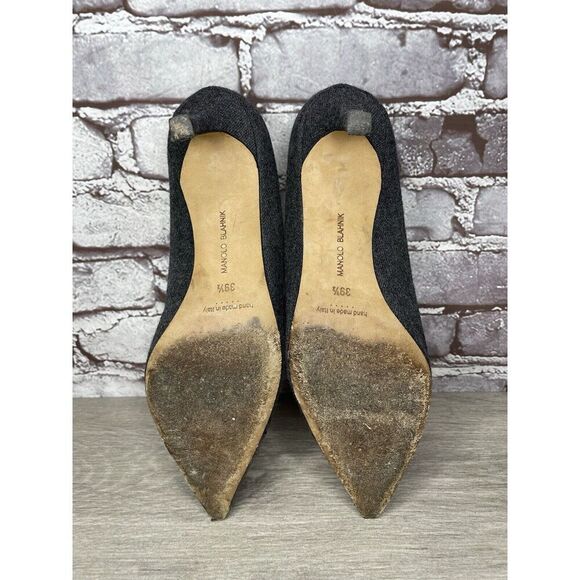 Manolo Blahnik Grey Wool Fabric Burgundy Pointed Toe Heels Women Sz 39.5EU/9M US - Picture 15 of 16